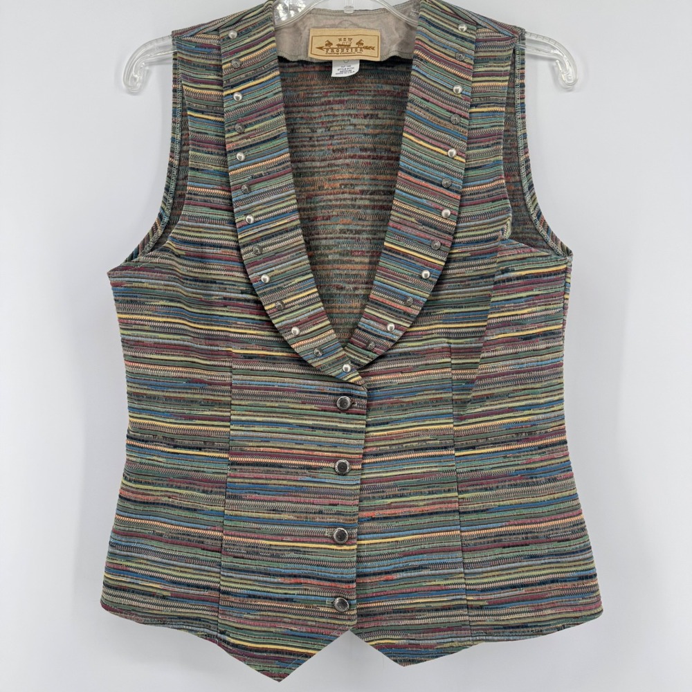New Frontier Clothing Co Vest Womens Medium Multi Color Striped Studded Western
